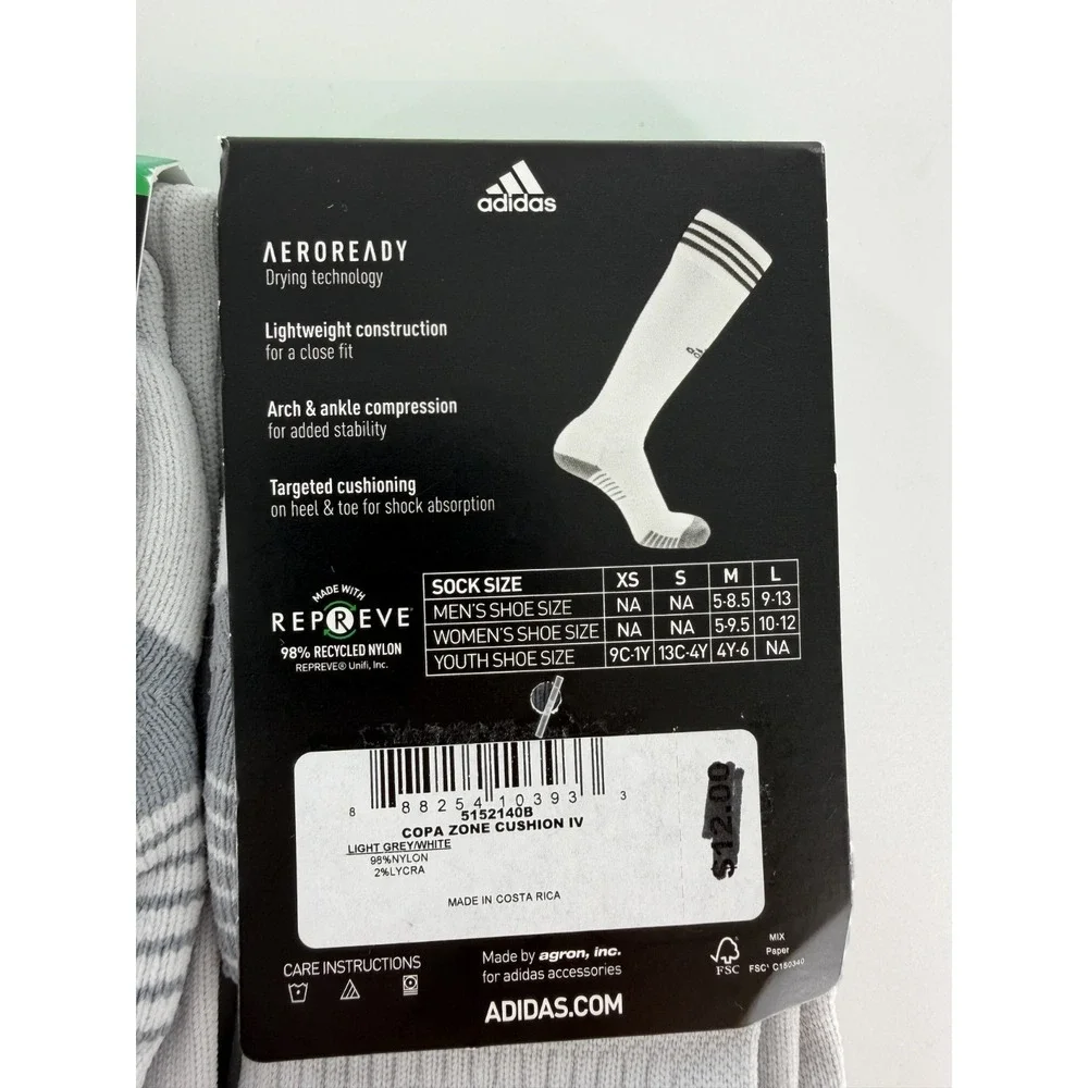 Adidas Soccer Copa Zone Socks Grey Small Over Calf Arch Ankle Compression 2 Pack